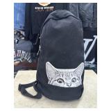Black Canvas Backpack With Cat Face Peeking