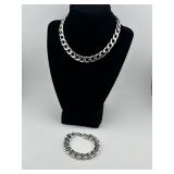 Silver Tone Link Necklace and Bracelet Set