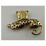 Vintage Leopard Brooch with Crystal Eyes