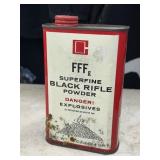 Vintage FFFg Superfine Black Rifle Powder Can