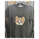 Embroidered Cat With Rhinestones Tshirt Size S