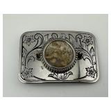 Vintage Etched Silver Tone Belt Buckle with
