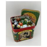 Vintage Glass Marbles in Baseball Tin