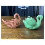 (2) Vintage Pottery Swans, one marked Niloak