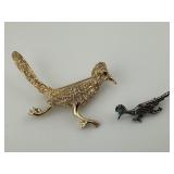 Two Vintage Road Runner Pins, with Stone Eyes