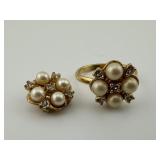 Vintage Gold Tone Pearl Ring and Pendant