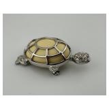 Vintage Silver Tone Turtle Brooch with Yellow