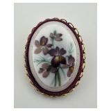 Vintage Porcelain Brooch with Hand Painted