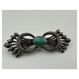 Vintage Silver Tone and Green Stone Brooch
