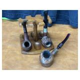 Vintage Pipe Stand and Three Pipes