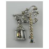 Vintage Silver Tone Rhinestone Lantern Brooch