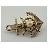 Vintage Nautical Gold Tone Pearl Pin