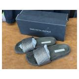 Saks Fifth Ave Pewter Metallic Leather Sandle