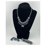 Vintage Blue Rhinestone Necklace, Bracelet