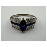 Sterling Silver Blue, White Stone Ring Size 9