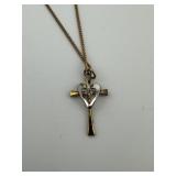 Sterling Silver Cross Pendant on Gold Tone