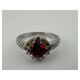 Sterling Silver Red, Yellow, Pink Stone Ring