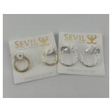 (2) New Sevil Sterling Silver Hoop Earrings