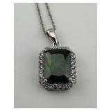 Sterling Silver Green, White Stone Pendant