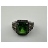 Sterling Silver Green Stone Ring Size 7