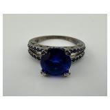 10K Gold GE Blue Stone Ring Size 9