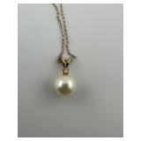 14K Gold, Diamond, Pearl Pendant on