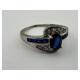 Sterling Silver Blue, White Stone Ring Size 9