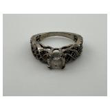 Silver and White Stone Ring Stamped USA EJ