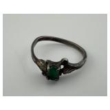 Sterling Silver Green Stone Ring Size 7.5