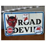 Vintage Road Devil Metal Sign with Emblems