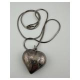 Vintage Etched Heart Pendant On Chain
