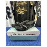 Skechers Luxe Foam Black Wedge Sandals