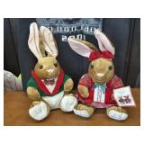 Two Vintage Holiday Velveteen Rabbits
