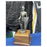 Pewter/Metal Knight Sculpture on Wood