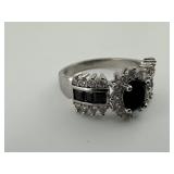 18K Gold Filled Black, White Stone Ring Size 9