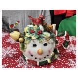 Hand Painted Snowman Teapot With Cardinal