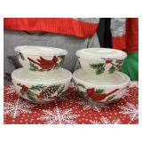(4) New Christmas Bowls with Lids