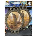 (2) Vintage Framed Curved Glass Prints