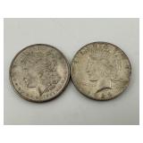 (2) 1921 S Morgan and 1923 Peace Silver