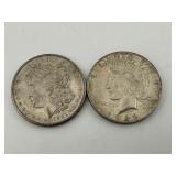 (2) 1921 S Morgan and 1923 Peace Silver