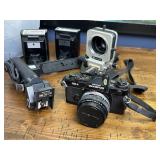 Vintage Olympus OM-4 Camera, Flashes,