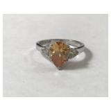 Sterling Silver Light Orange Pear Shaped Solitaire