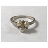 Sterling Silver Pearl and White Stone Ring