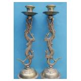 PAIR OF BRASS 'DRAGON' CANDLESTICKS