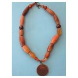 CARNELIAN AGATE NECKLACE w/RUSSIAN COIN
