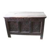 17TH C. CARVED OAK COFFER