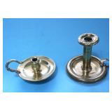 TWO BRASS MINIATURE CHAMBERSTICKS