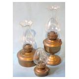 3 MINIATURE BRASS OIL LAMPS
