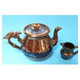 19TH C. COPPER LUSTRE TEAPOT and CREAM JUG