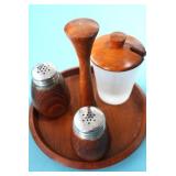 MID-CENTURY TEAK CONDIMENT SET